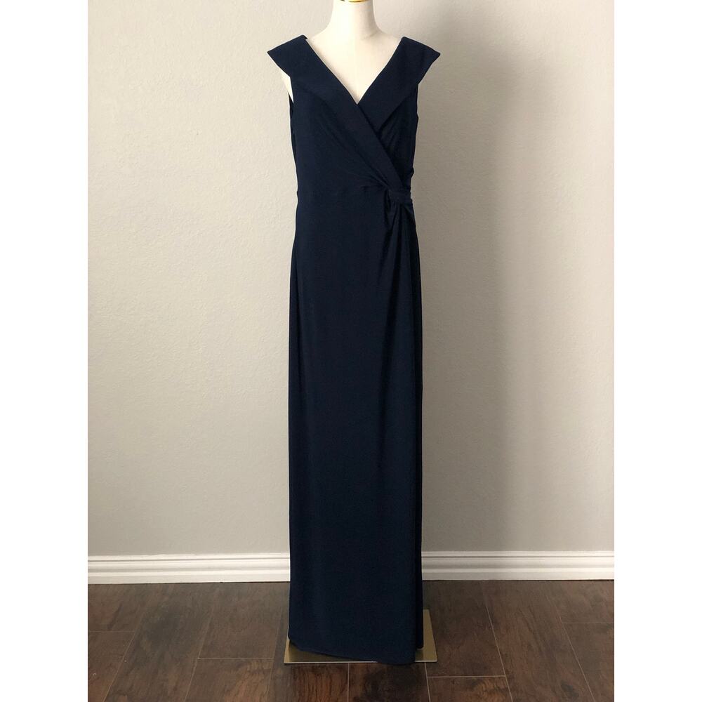 Lauren Ralph Lauren Off-The-Shoulder Gown Jersey Knit Navy Women's Size 14 NEW